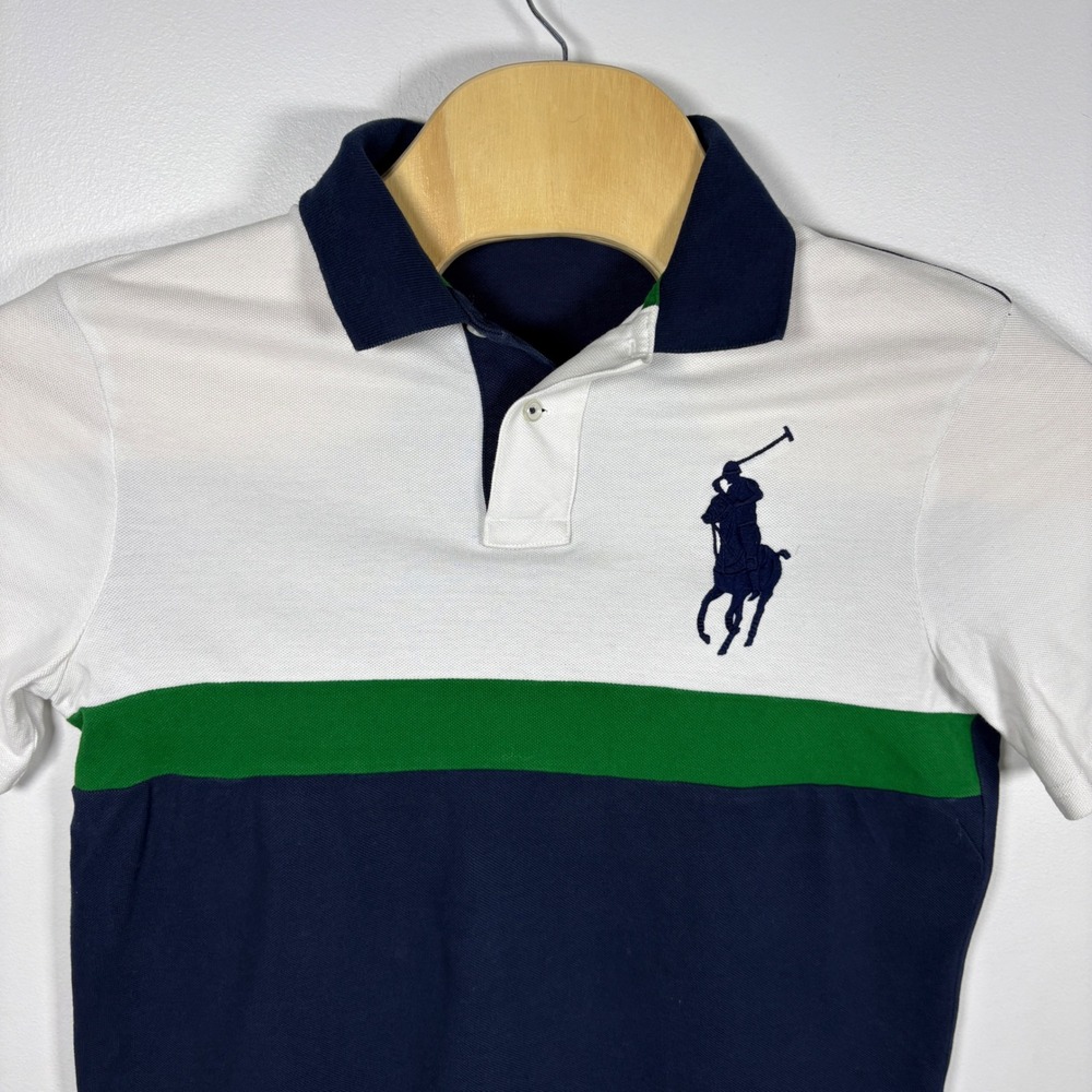 Polo Ralph Lauren Big Pony Colorblock Polo Shirt Navy White Green Mens Medium